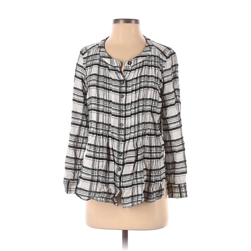 Anthropologie Plaid Wool Blend Button Down Tunic Top, Size 6